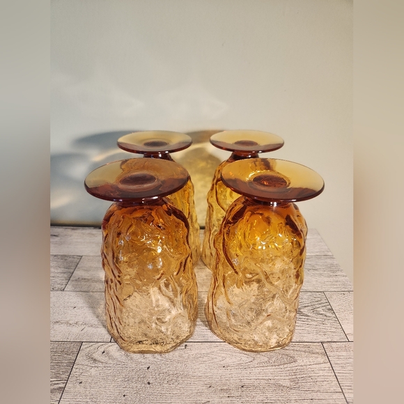 1960s Textured Amber Glass Water Stems, Set of 4 - Picture 3 of 5